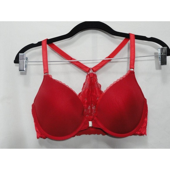 Adore Me Other - Adore Me Bra Lace Racer Back Plunge Front Closure Push Up Red Women's Size 34DD